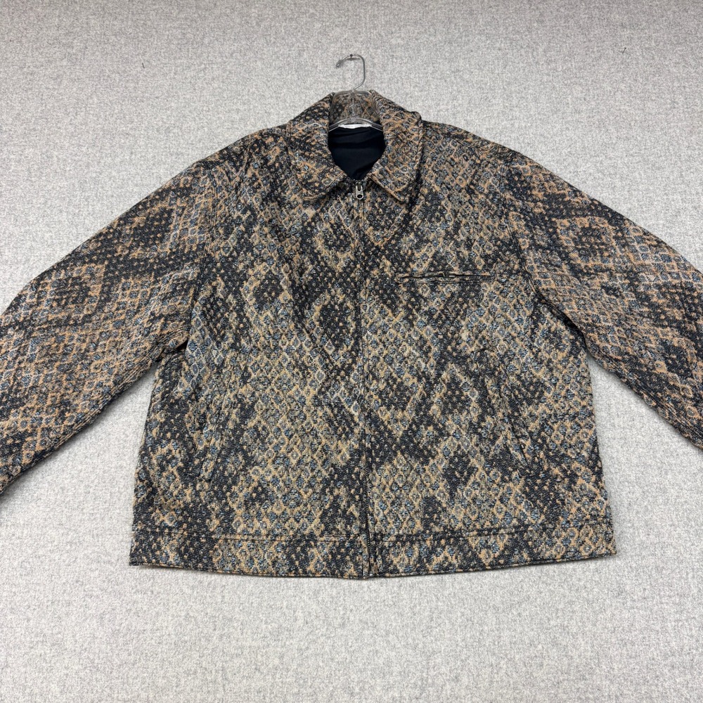 Zara | Snakeskin Jacquard Zip Jacket | XL | Brown Blue | Animal Print Textured
